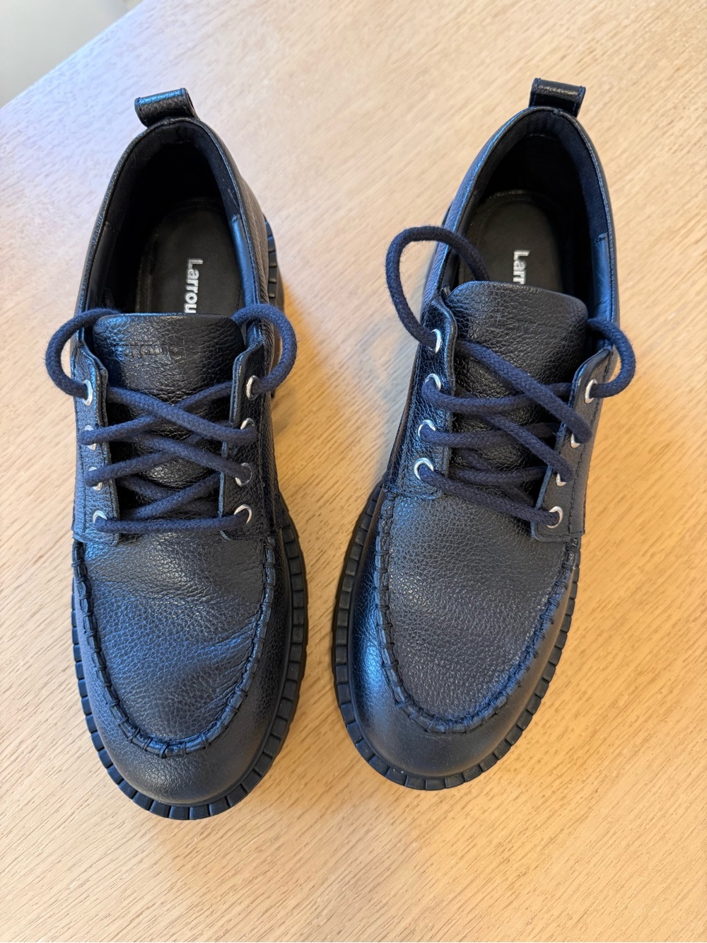 NEW Larroude London lace up loafer Women’s Black Nappa Leather Derby Shoes sz 10